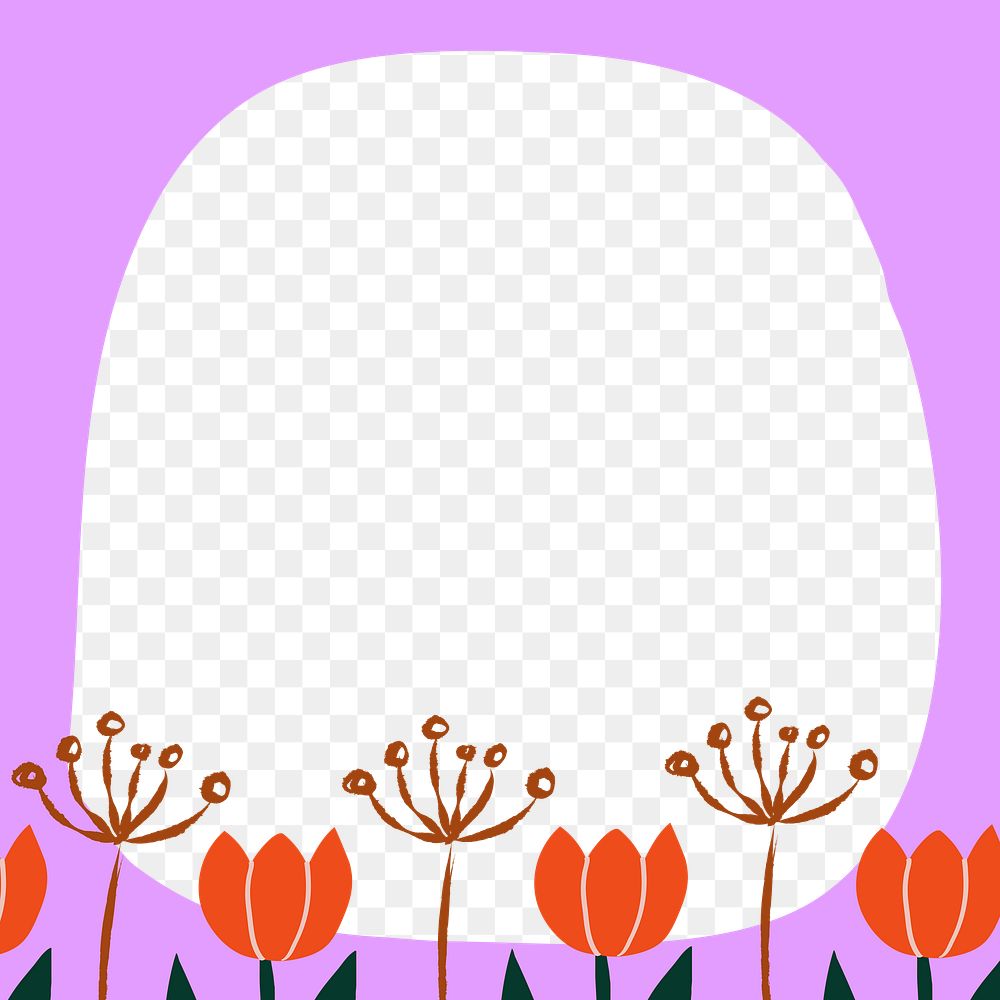 Tulip flower png doodle frame, transparent background