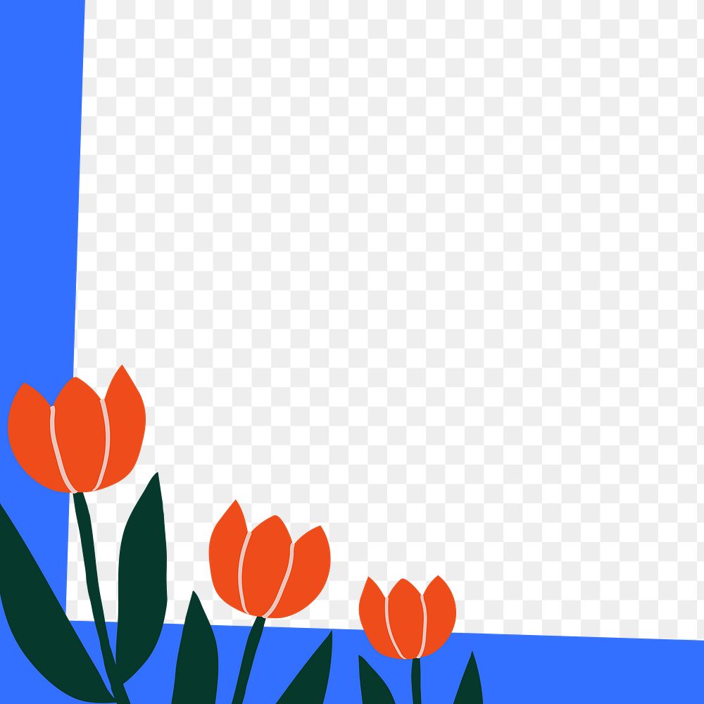 Tulip flowers png doodle frame, transparent background