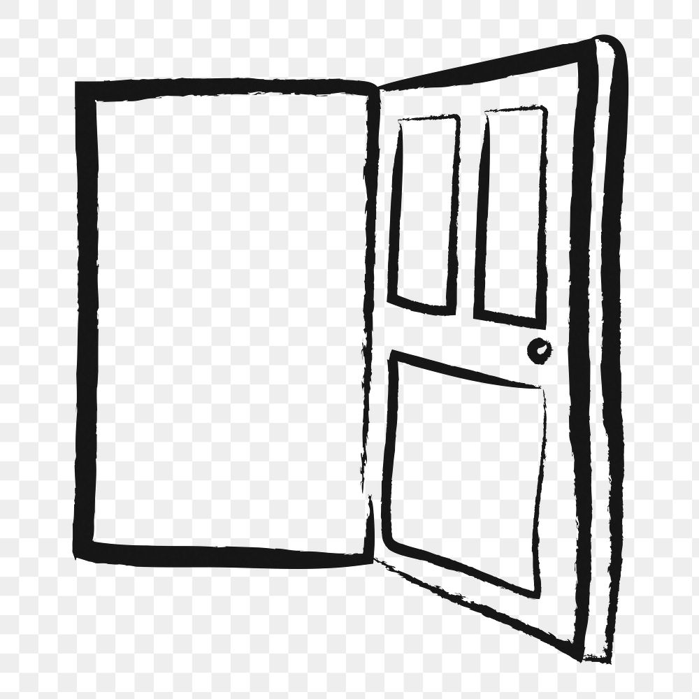 Open door png sticker, home interior doodle, transparent background