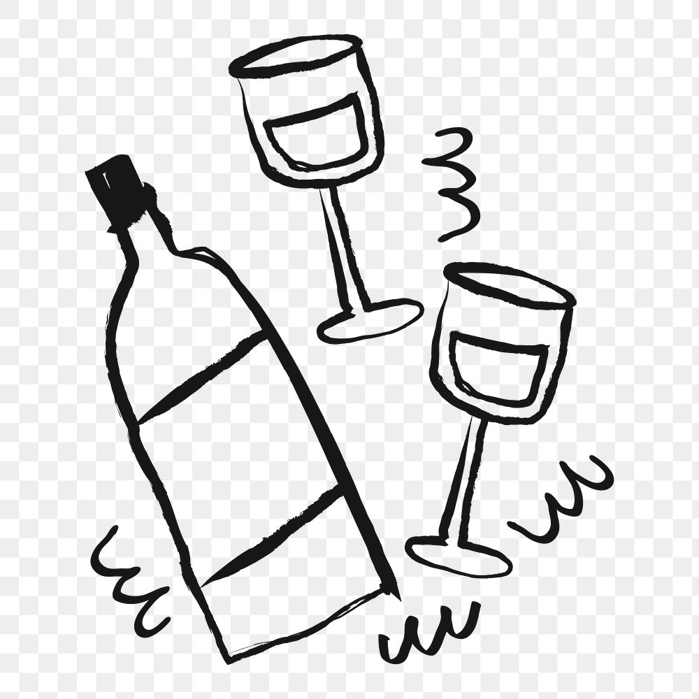 Wine glasses png sticker, alcoholic drinks doodle, transparent background