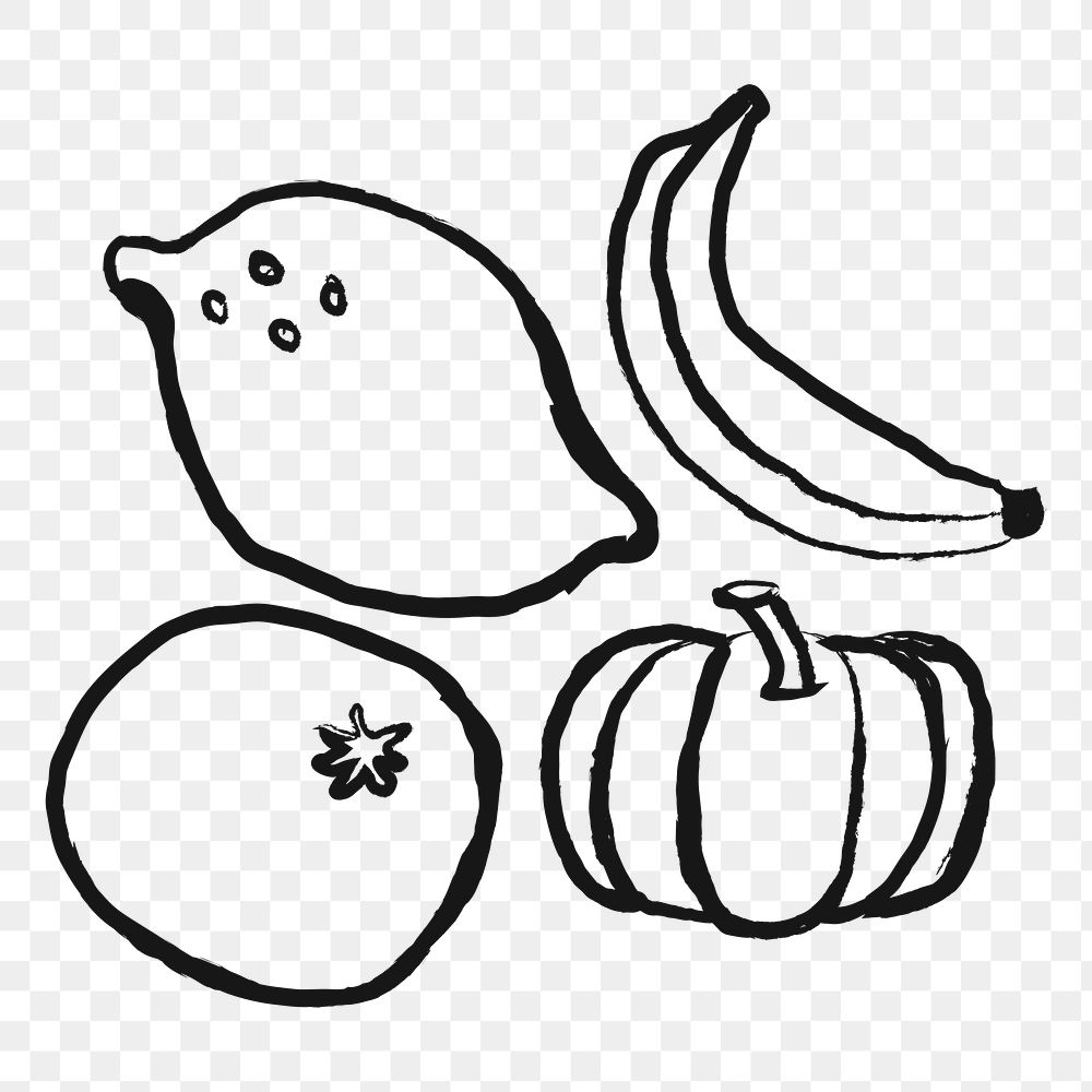 Fruits, vegetables png sticker,  doodle, transparent background