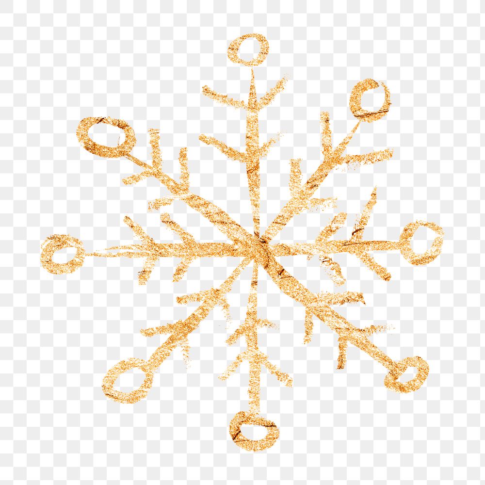 Snowflake png sticker, gold glittery doodle, transparent background
