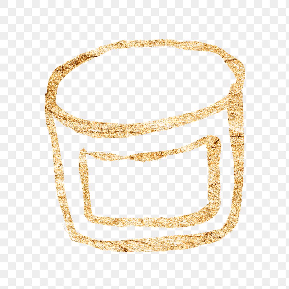 Candle jar png sticker, gold glittery doodle, transparent background