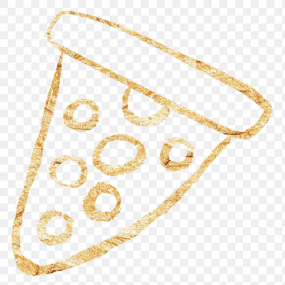 Pizza png sticker, gold glittery doodle, transparent background