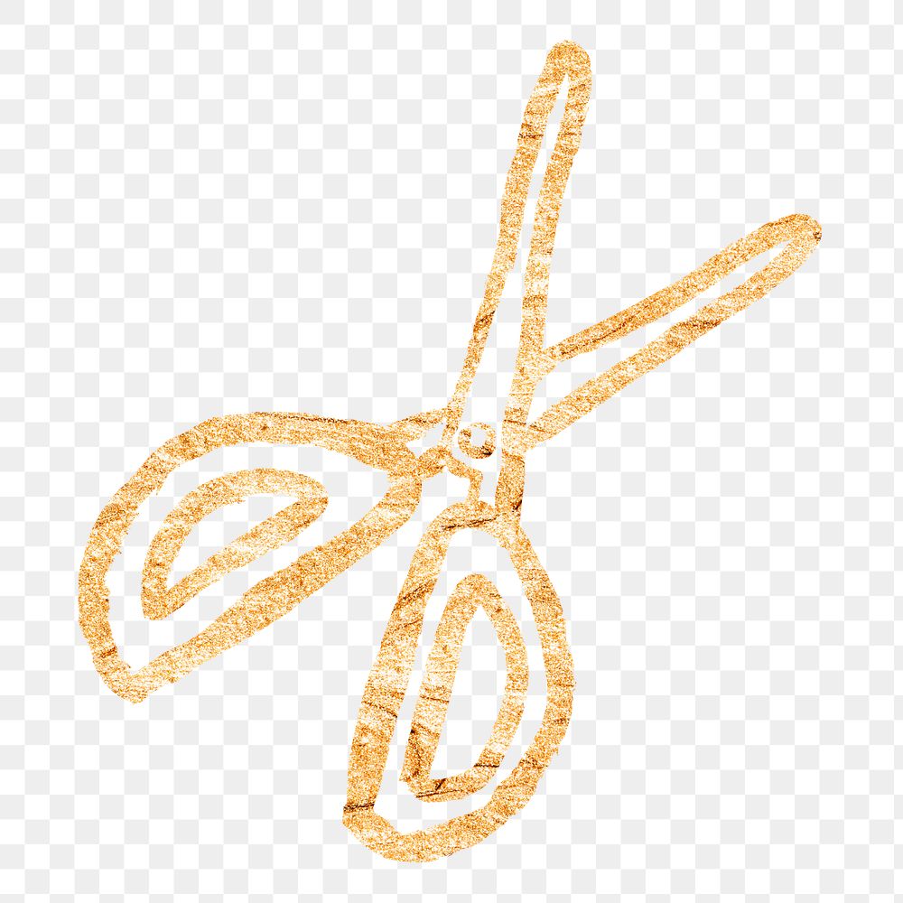 Scissors png sticker, gold glittery doodle, transparent background