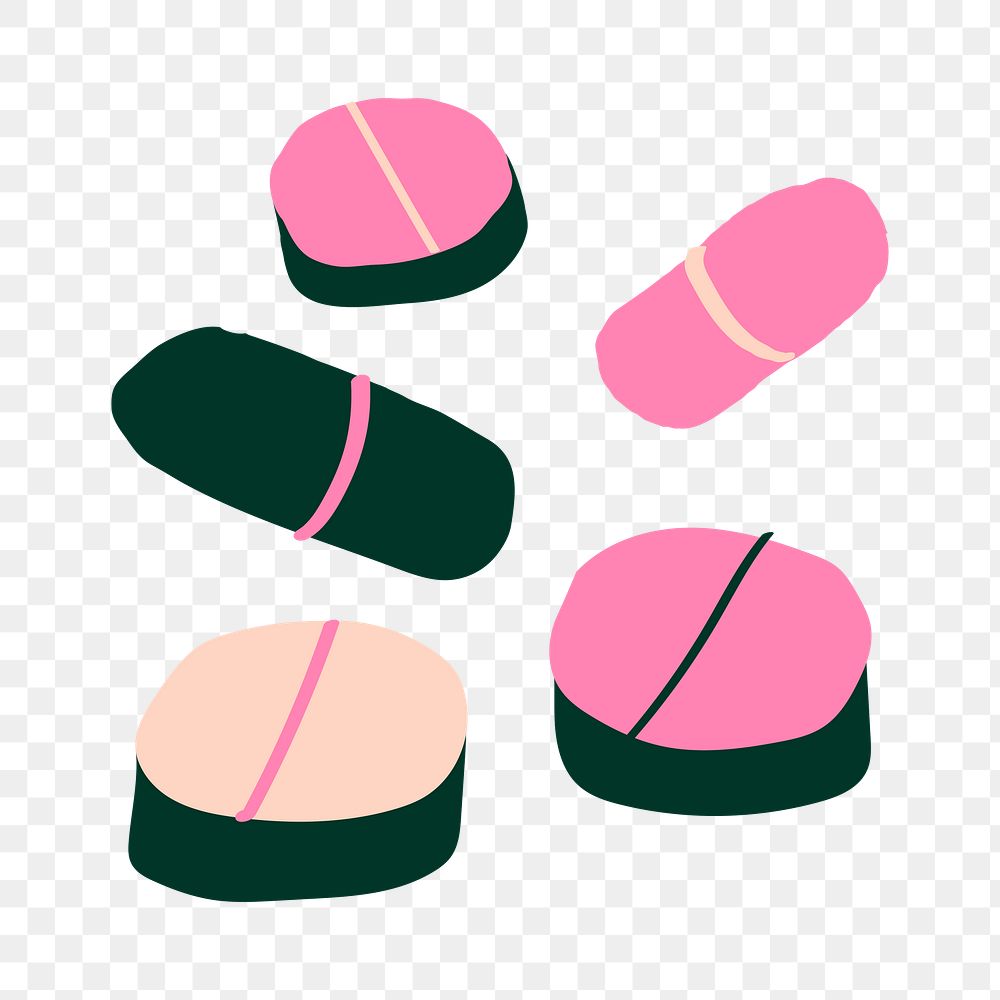 Medicine, pills png sticker, pink doodle, transparent background