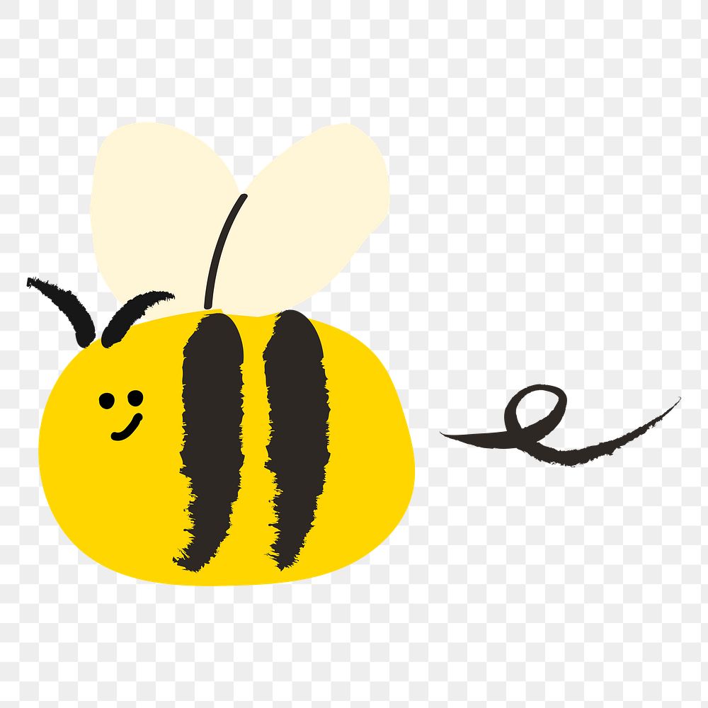 Flying bee png sticker, animal doodle, transparent background