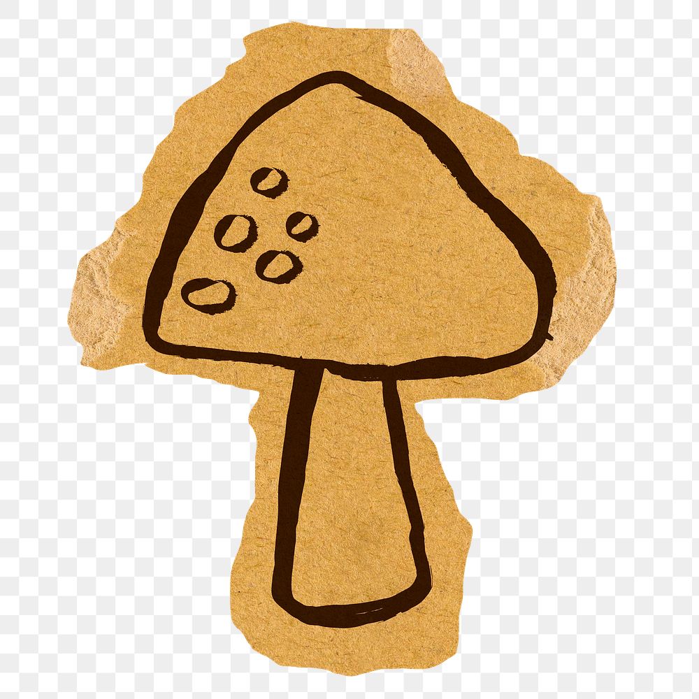 Mushroom png sticker, ripped paper doodle, transparent background