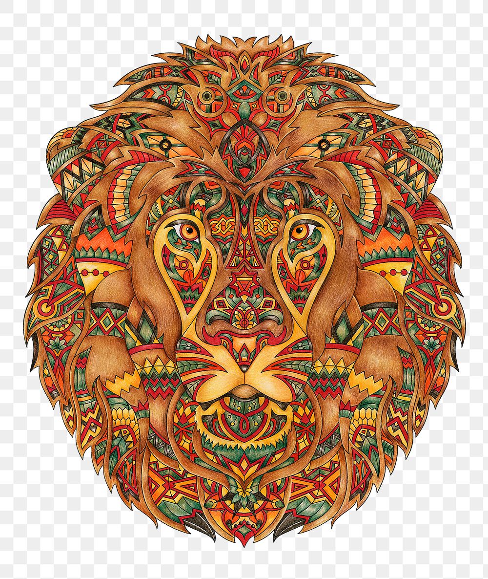 Mandala lion png animal sticker, transparent background