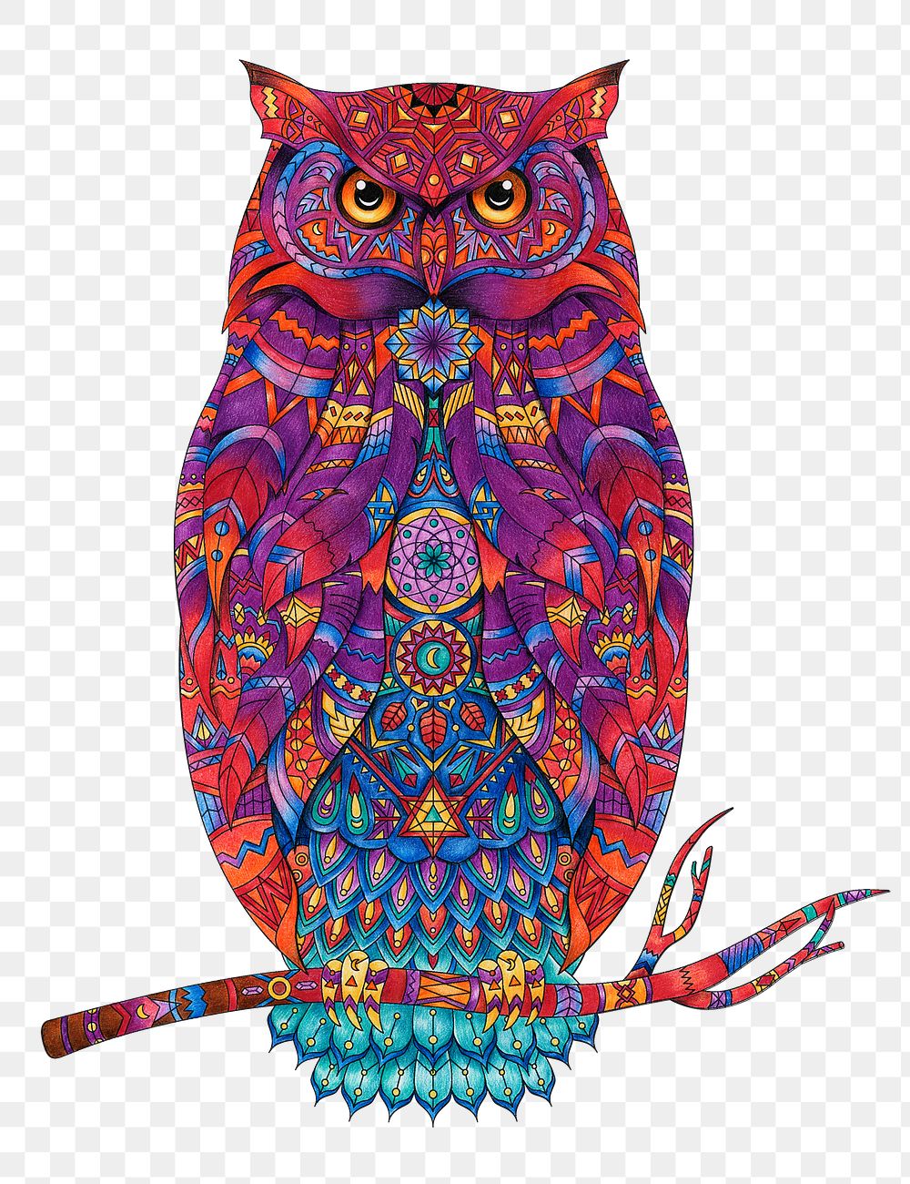 Patterned owl png animal sticker, transparent background
