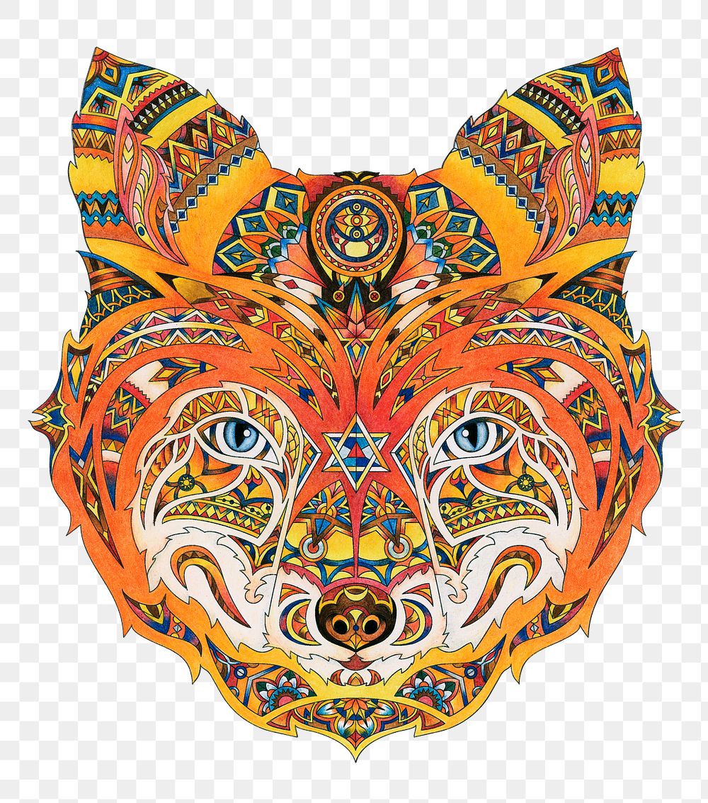 Animal mandala png, fox sticker, transparent background