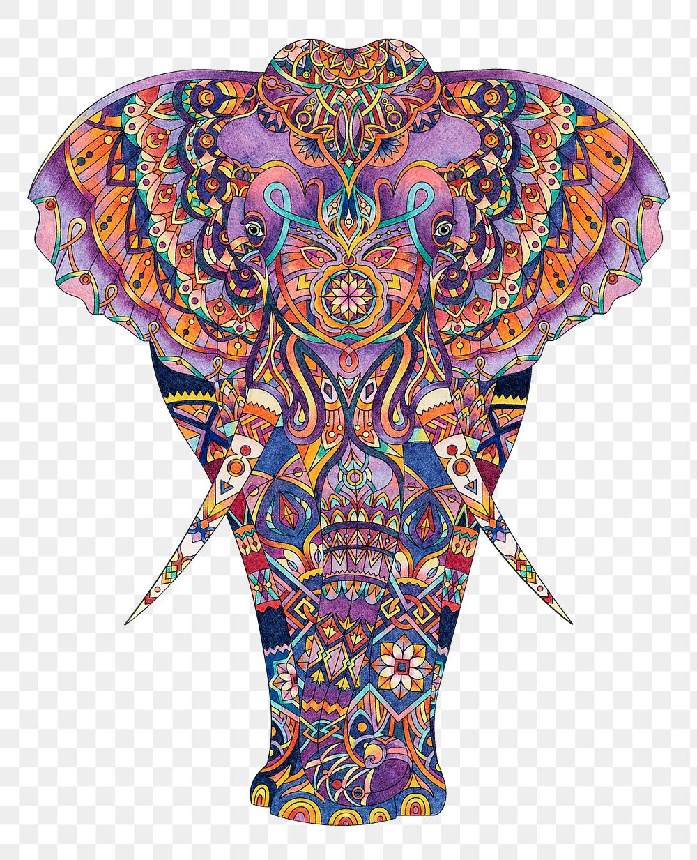 Animal mandala png, elephant sticker, transparent background
