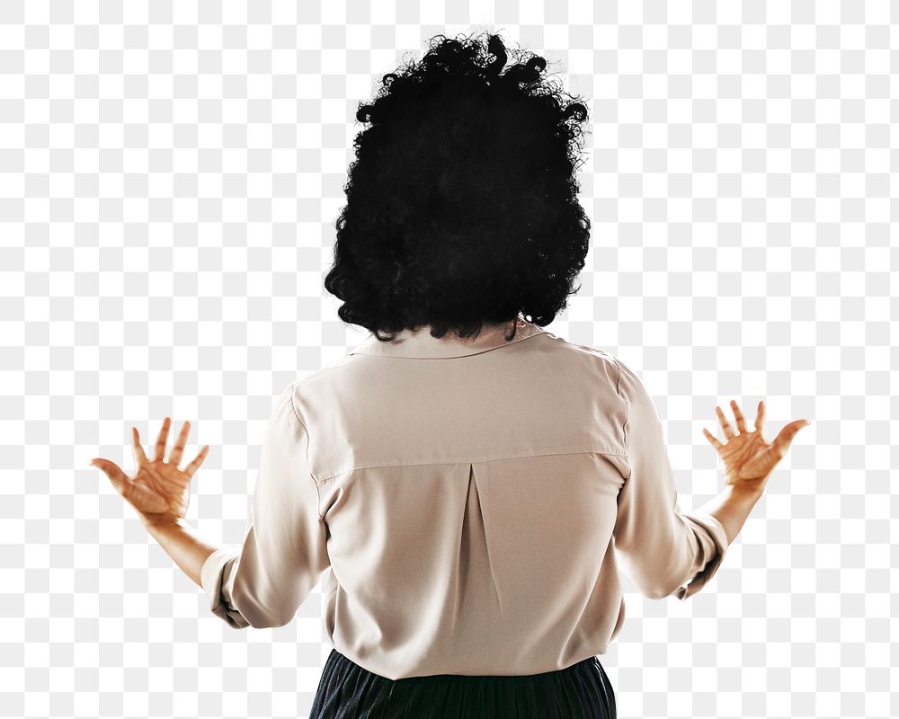 Businesswoman presenting png cut out, back view, transparent background