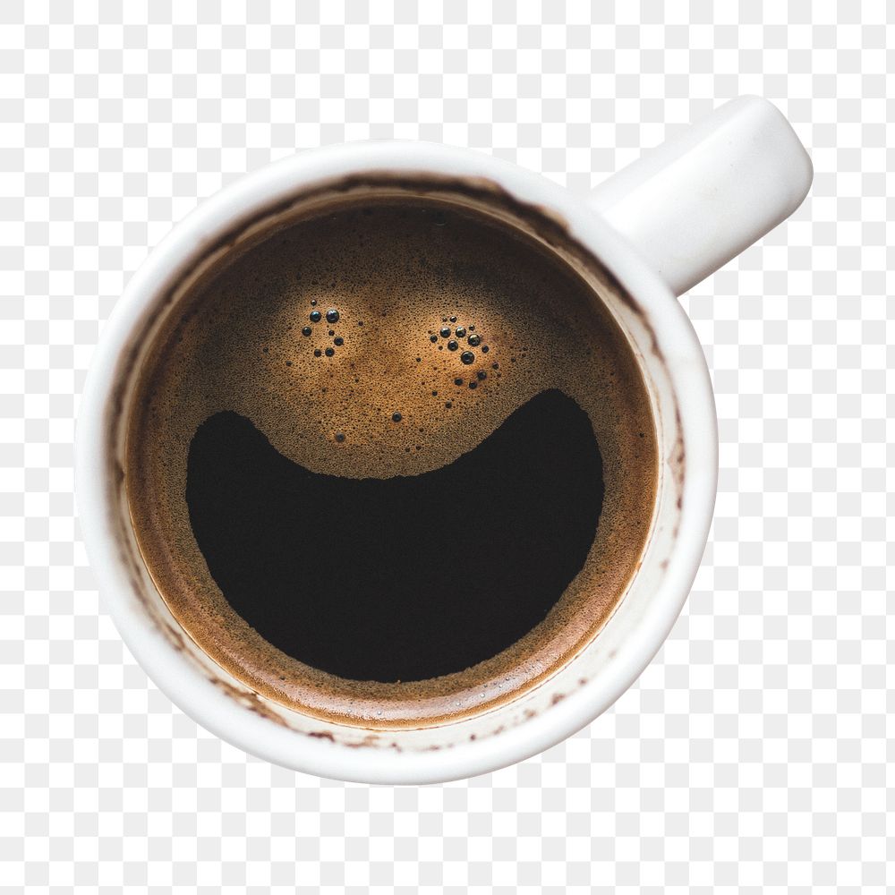 Hot coffee png sticker, smiling face image on transparent background
