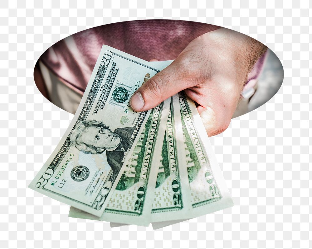 Hand holding png money sticker, transparent background