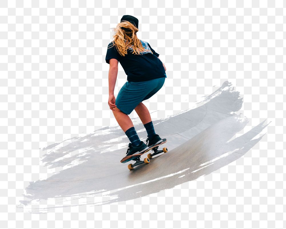 Woman skateboarding png sticker, transparent background