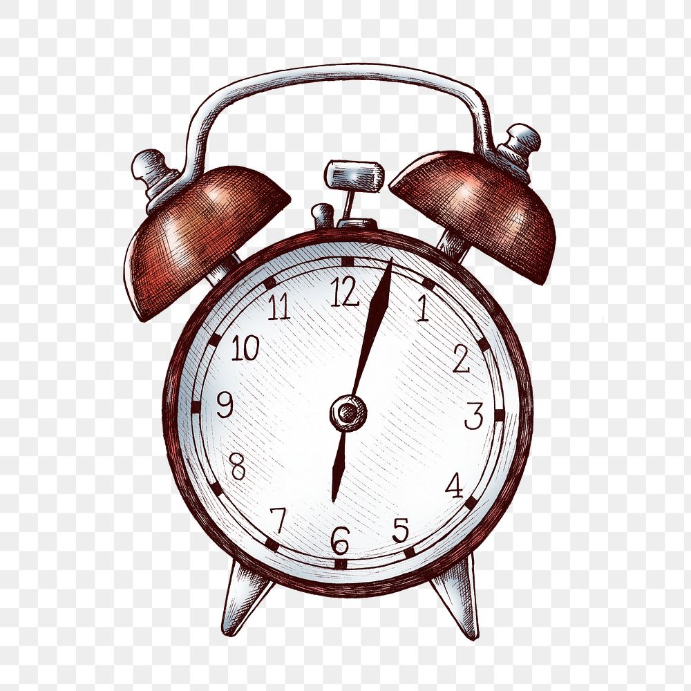 Alarm clock png vintage sticker illustration, transparent background