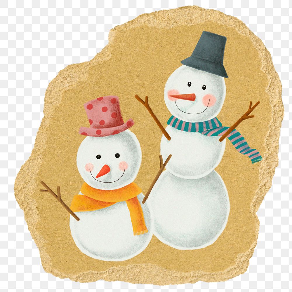 Christmas snowman png sticker, ripped paper, transparent background