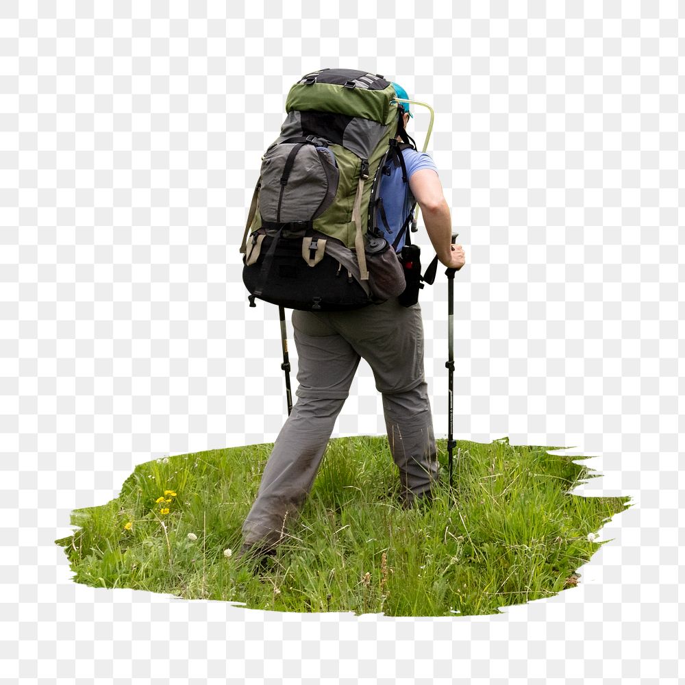 Backpacker hiking png sticker, transparent background