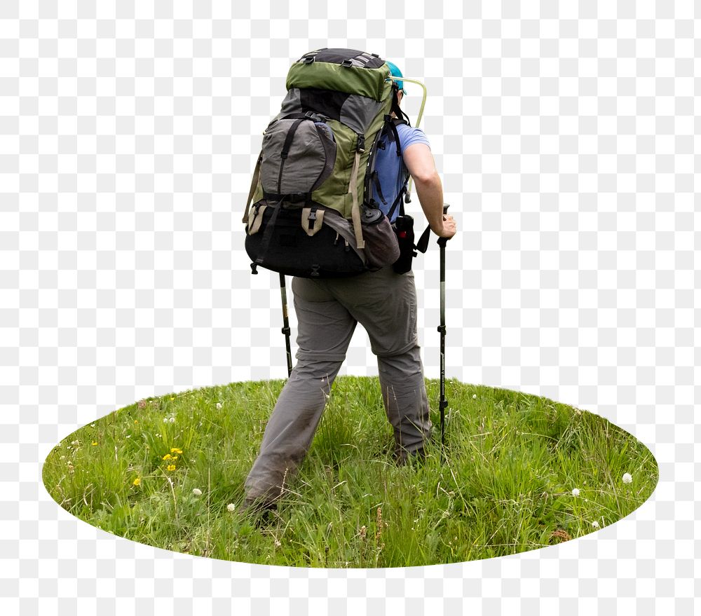 Backpacker hiking png sticker, transparent background