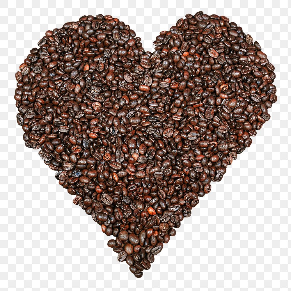 Coffee bean heart png sticker, food art image on transparent background