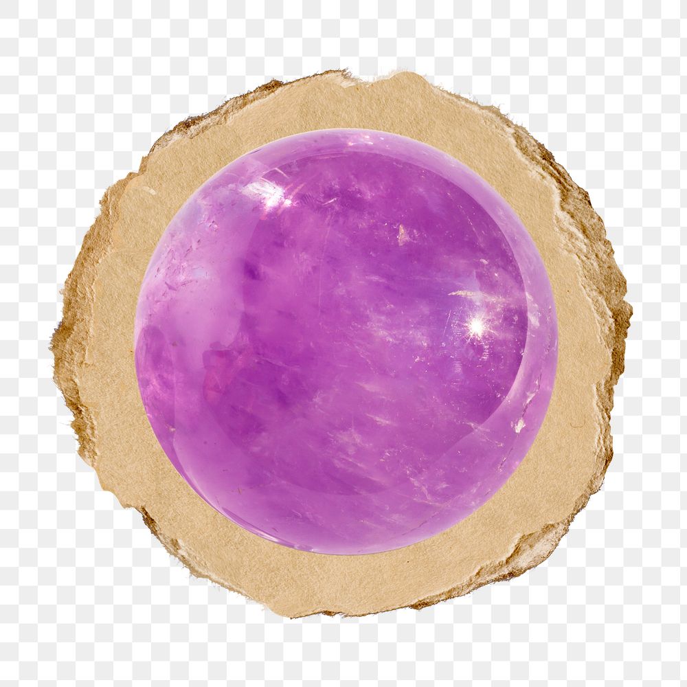 Purple crystal png ball sticker, ripped paper, transparent background