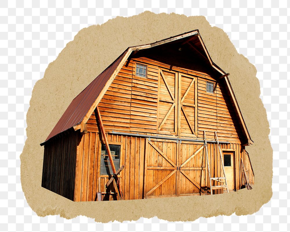 Barn png sticker, ripped paper, transparent background