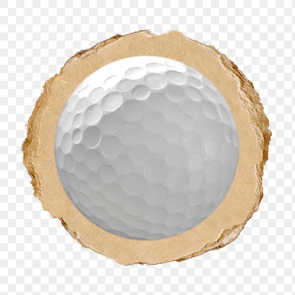 Golf ball png sticker, ripped paper, transparent background