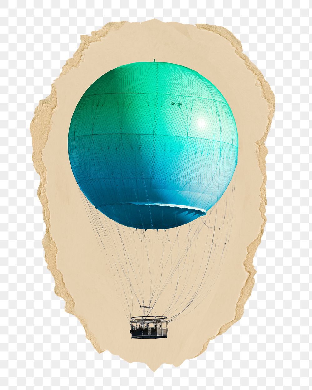 Hot air  png balloon sticker, ripped paper, transparent background