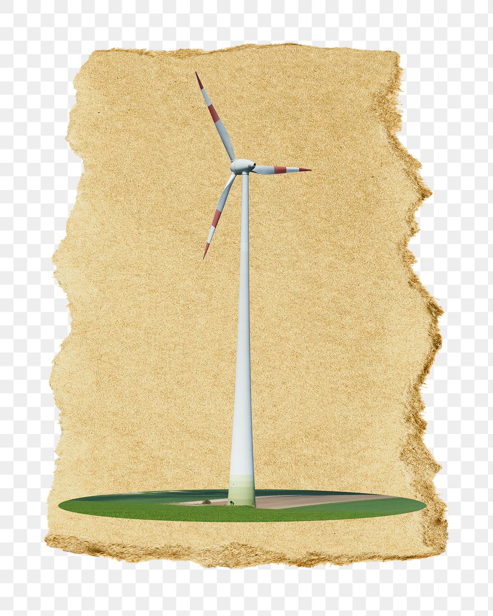 Wind turbine png sticker, ripped paper, transparent background