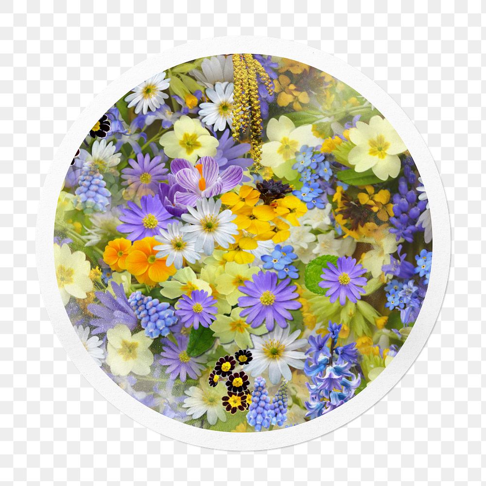 Spring flowers png sticker in circle frame, transparent background