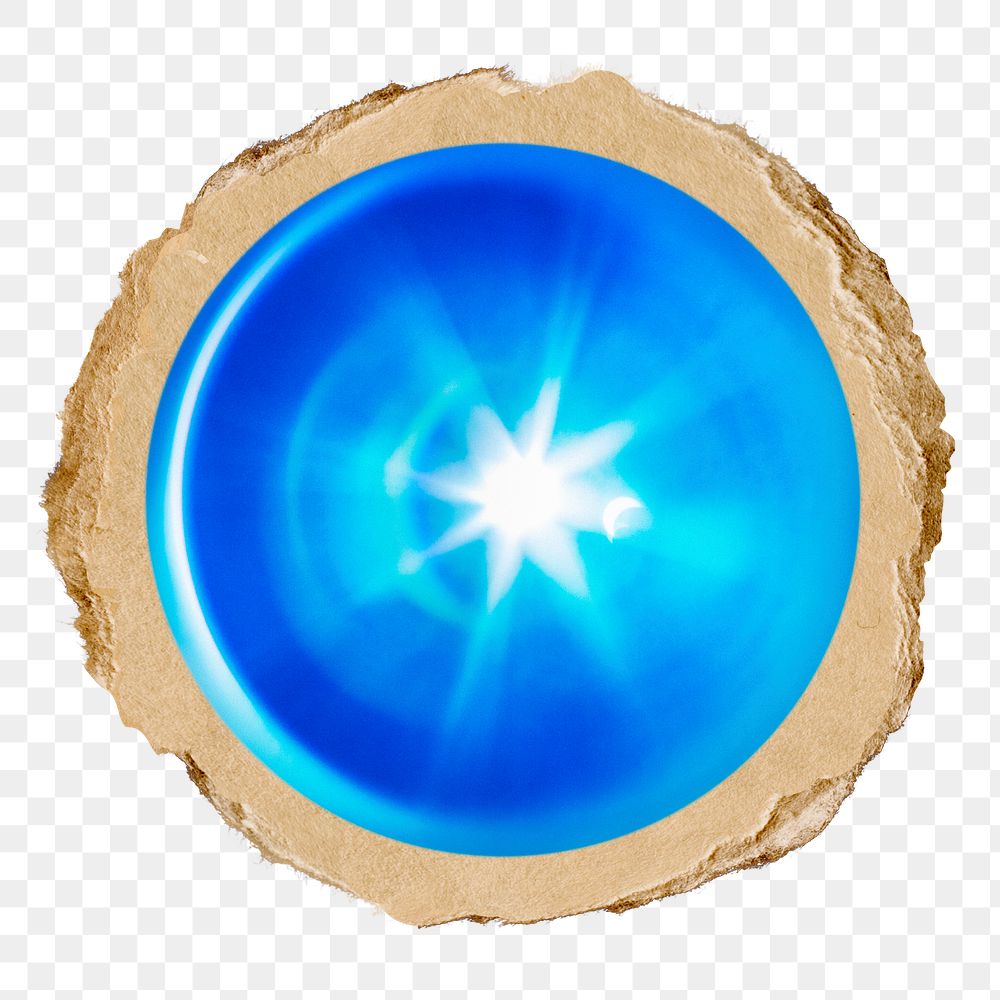 Blue flare ball png sticker, ripped paper, transparent background