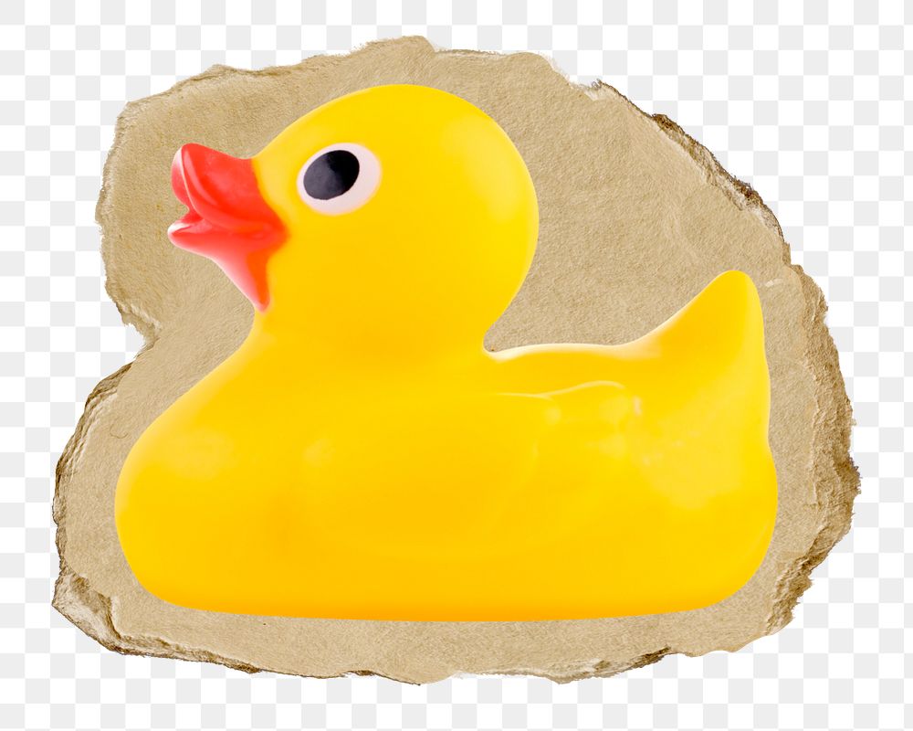Rubber duck png ripped paper sticker, object graphic, transparent background