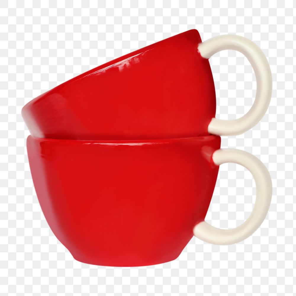 Red ceramic mugs png sticker, utensil image on transparent background