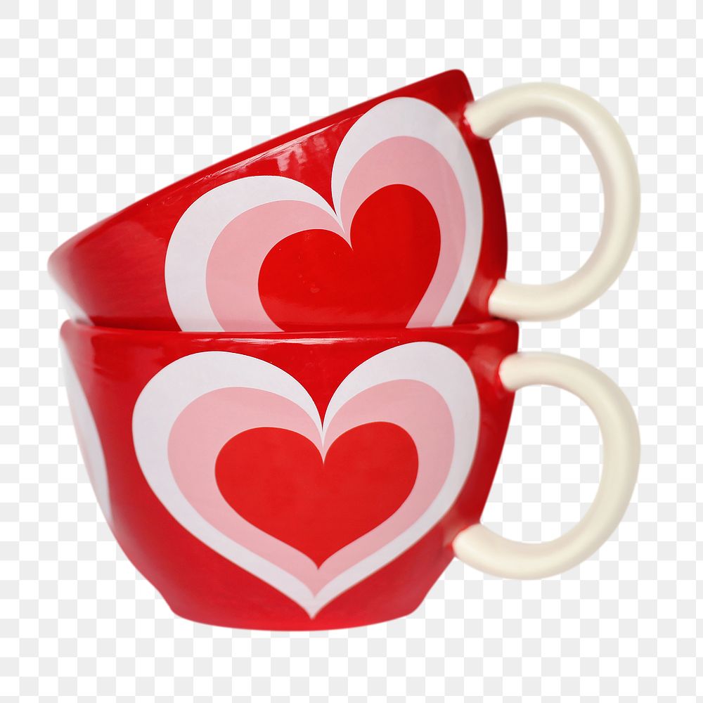 Heart ceramic mugs png sticker, utensil image on transparent background