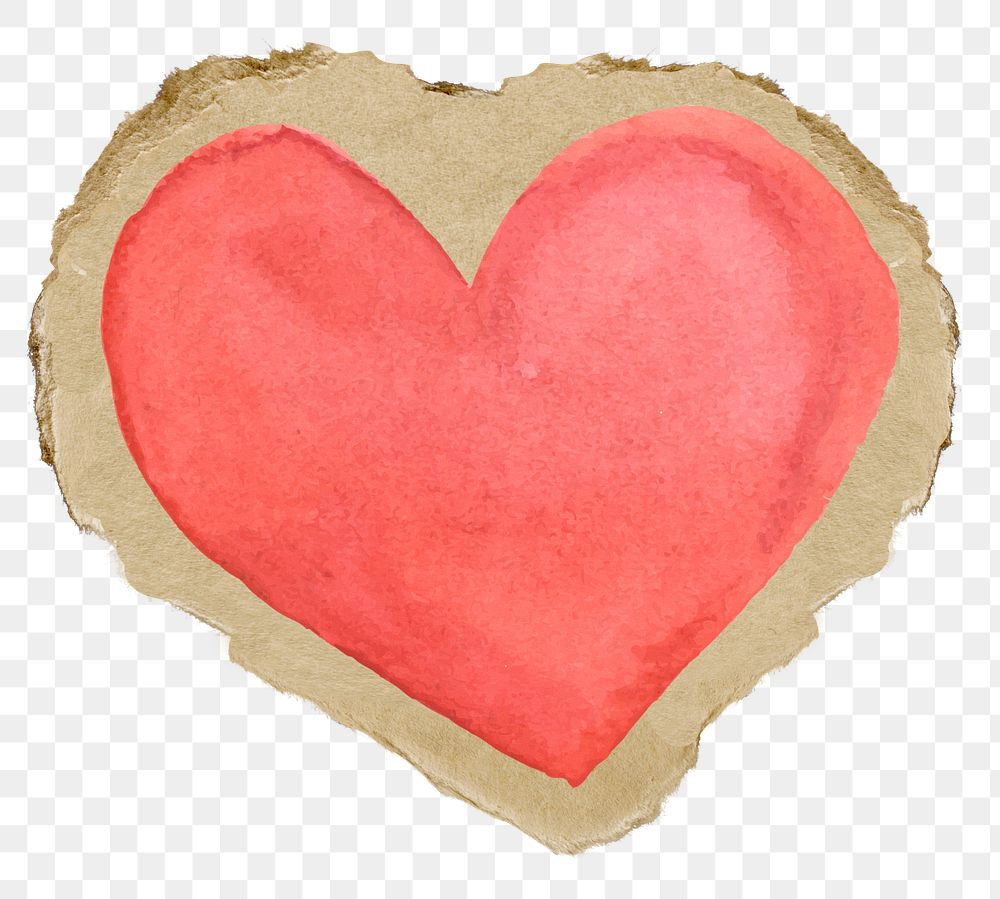 Red heart png sticker, ripped paper, transparent background