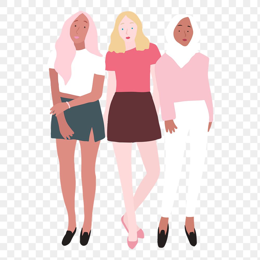 Diverse women png sticker illustrations, transparent background