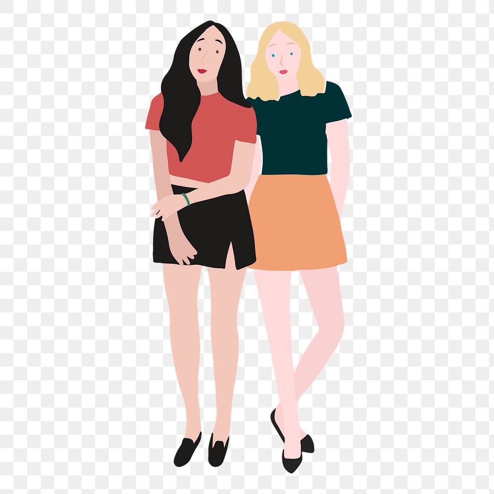 Two girls png sticker illustrations, transparent background