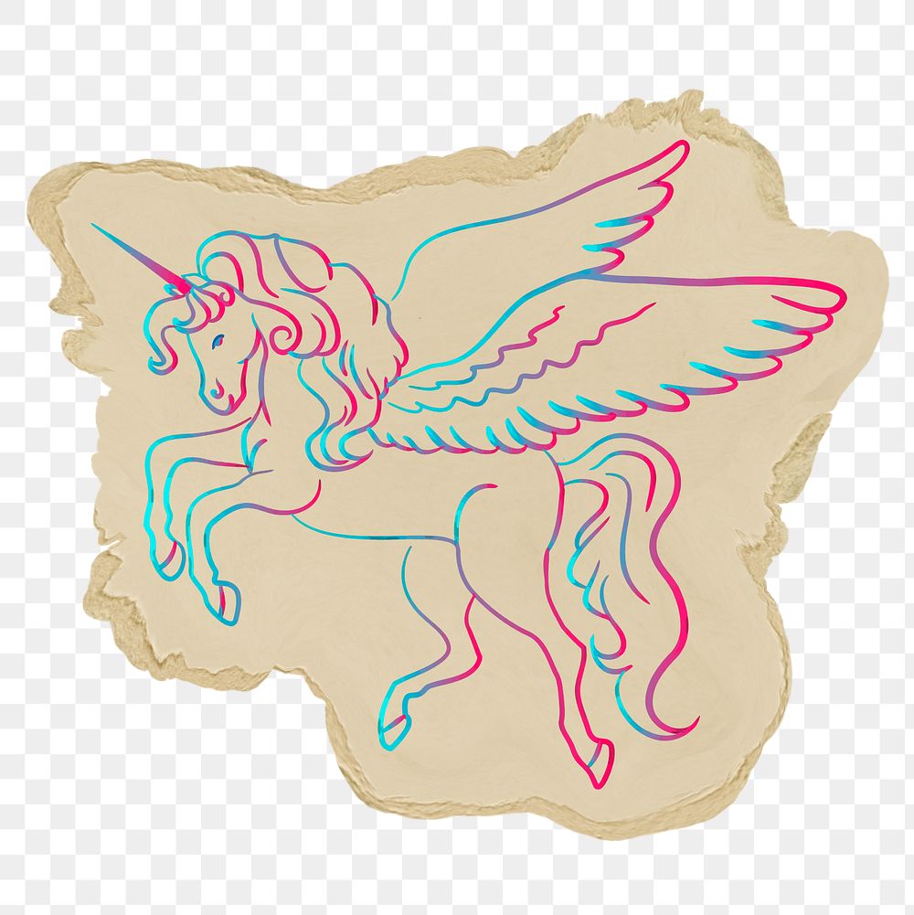 Cute unicorn png sticker, ripped paper, transparent background