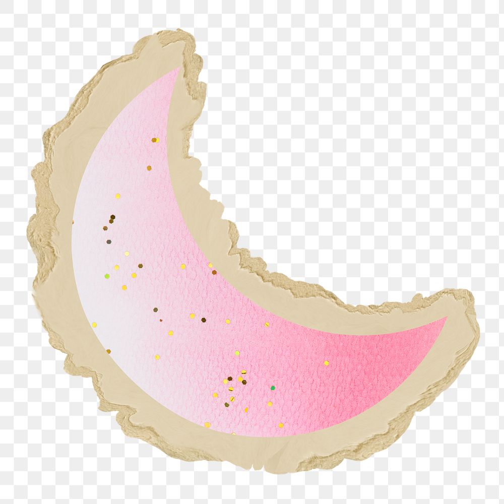 Crescent moon png sticker, ripped paper, transparent background