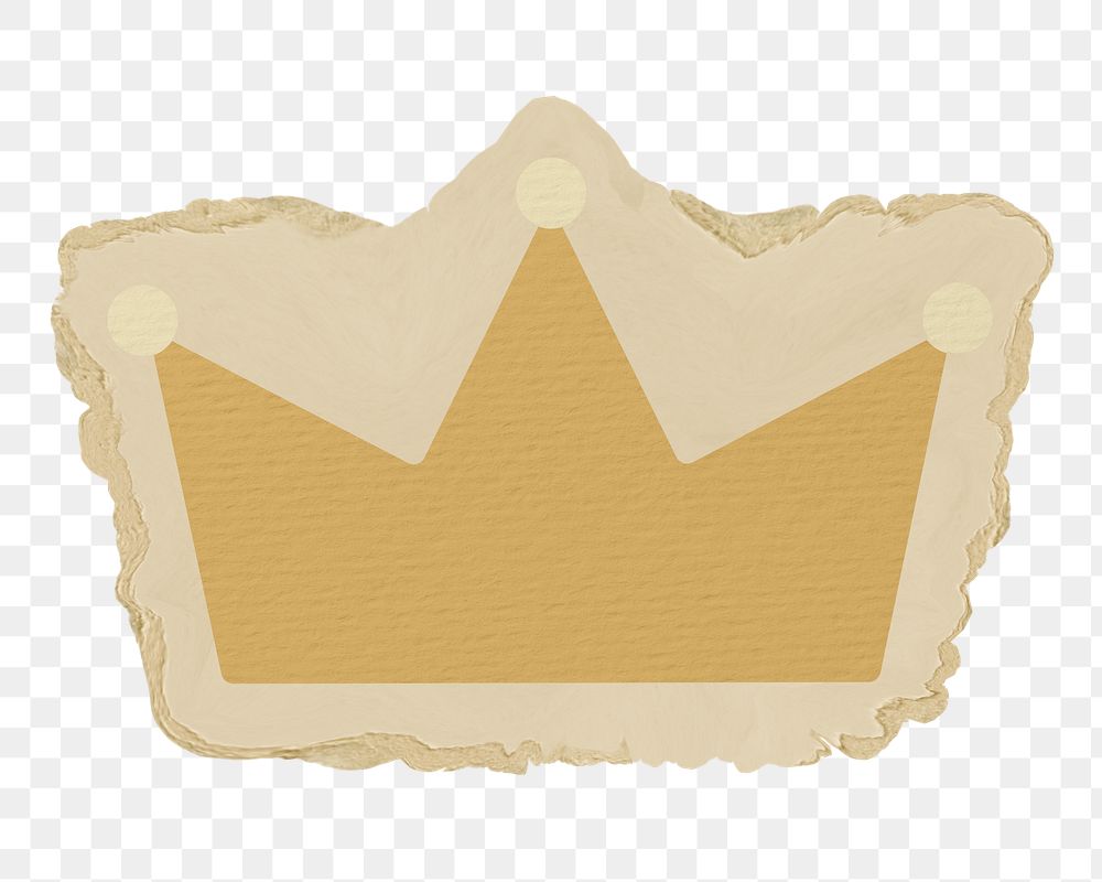 Gold crown png sticker, ripped paper, transparent background