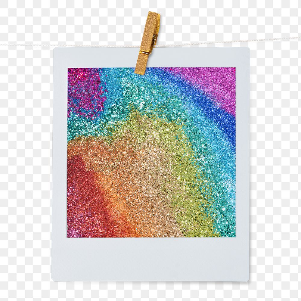LGBTQ rainbow sparkles png sticker, instant photo on transparent background