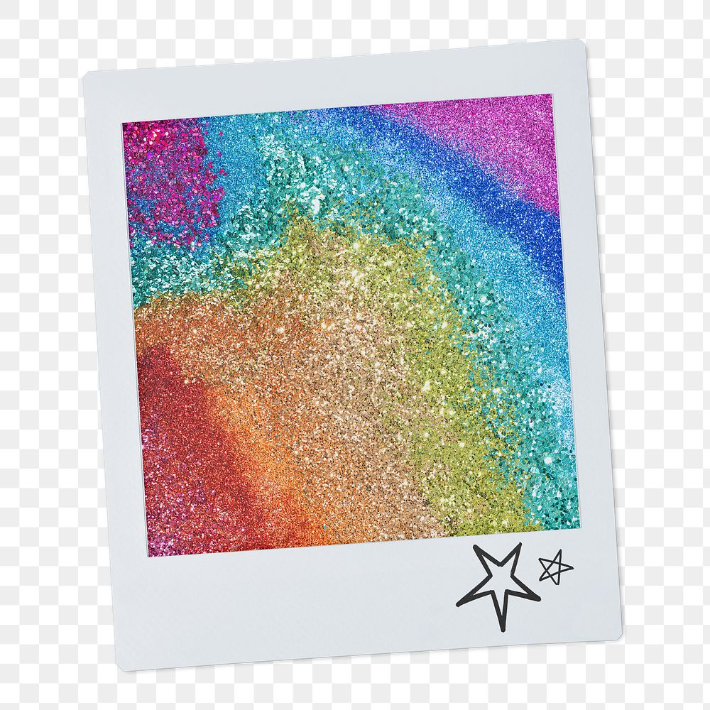 LGBTQ rainbow sparkles png sticker, instant photo on transparent background