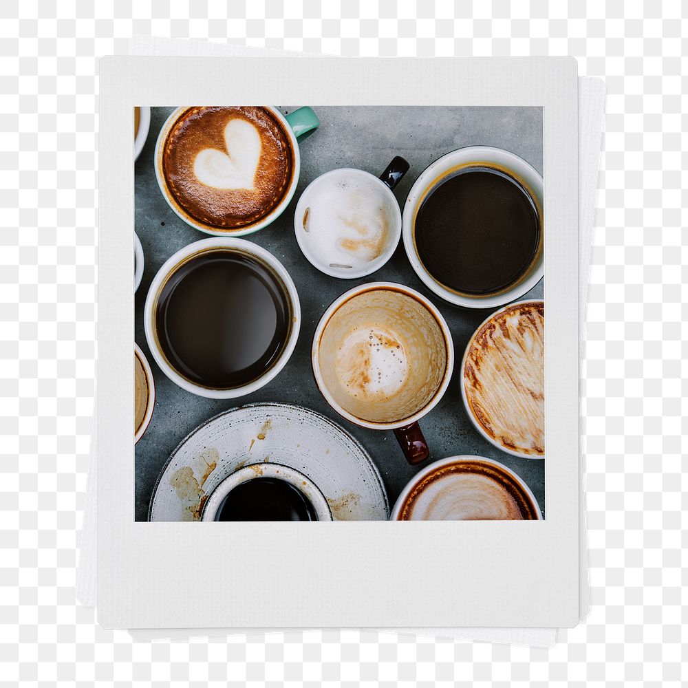 Coffee aesthetic png instant photo sticker, beverages on transparent background
