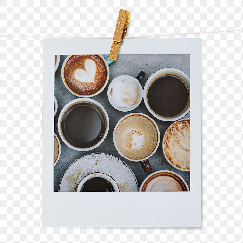 Coffee aesthetic png instant photo sticker, beverages on transparent background