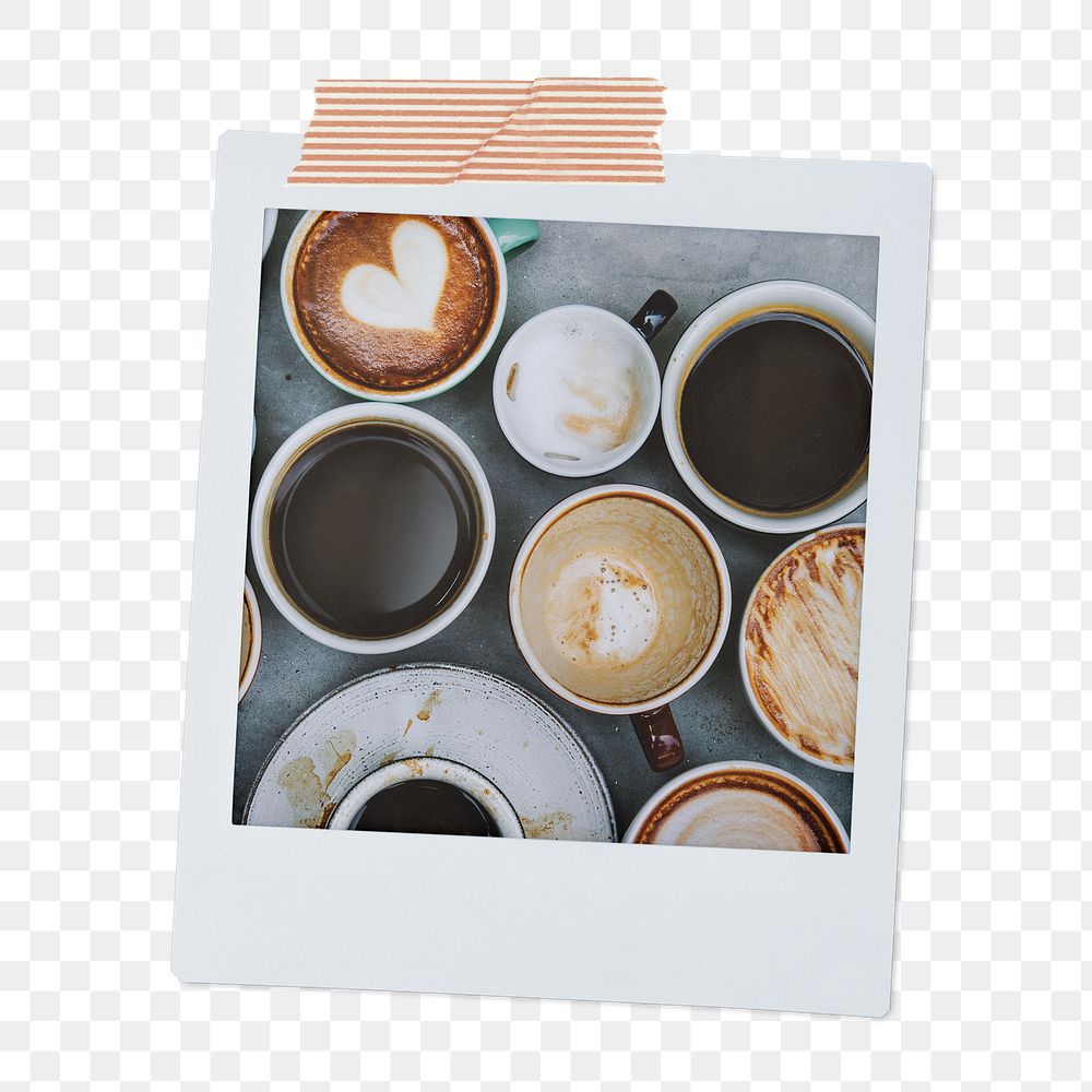 Coffee aesthetic png instant photo sticker, beverages on transparent background