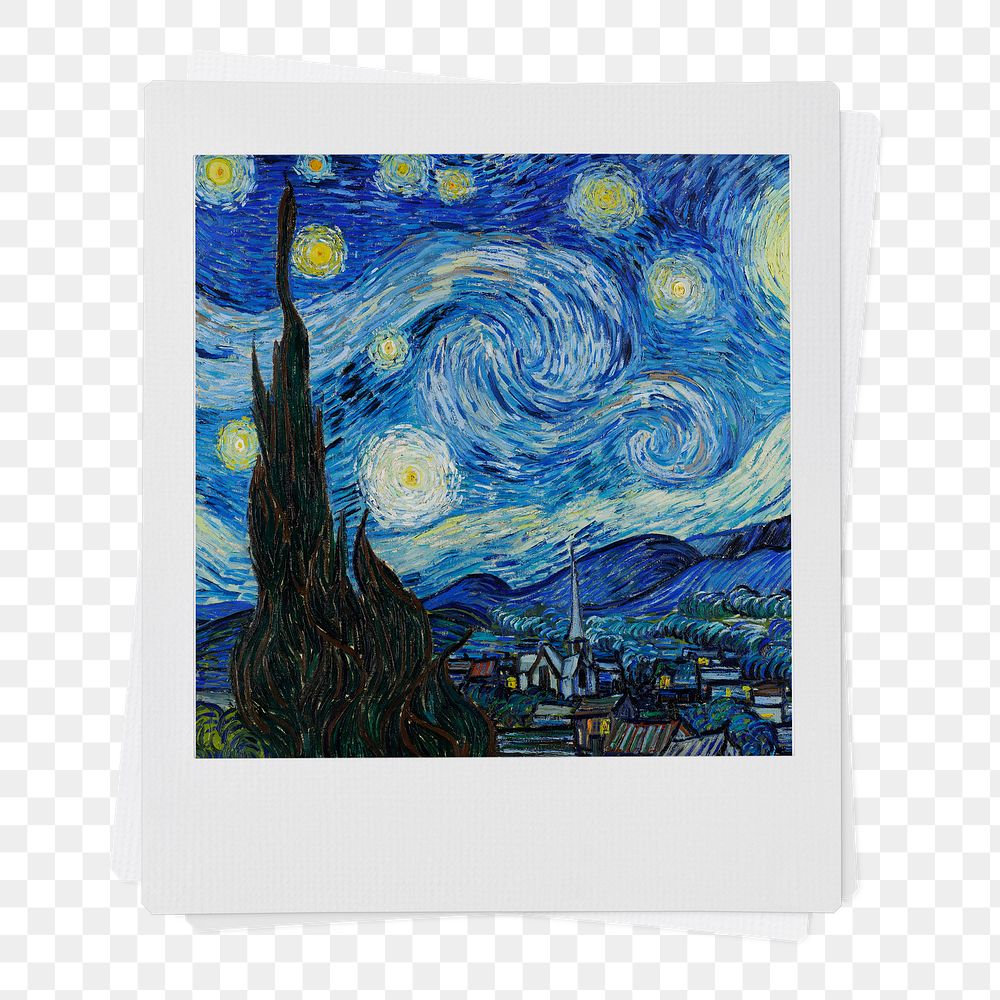 Png Vincent Van Gogh's The Starry Night instant photo, transparent background, remixed by rawpixel