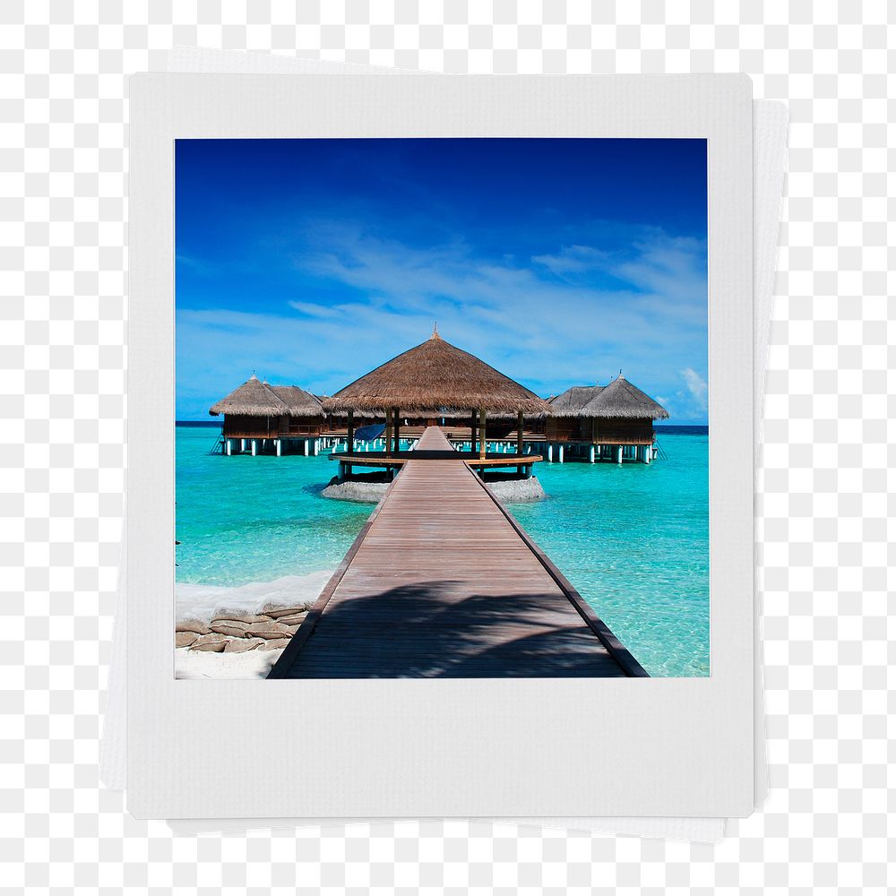 Summer bungalow png sticker, vacation aesthetic instant photo on transparent background