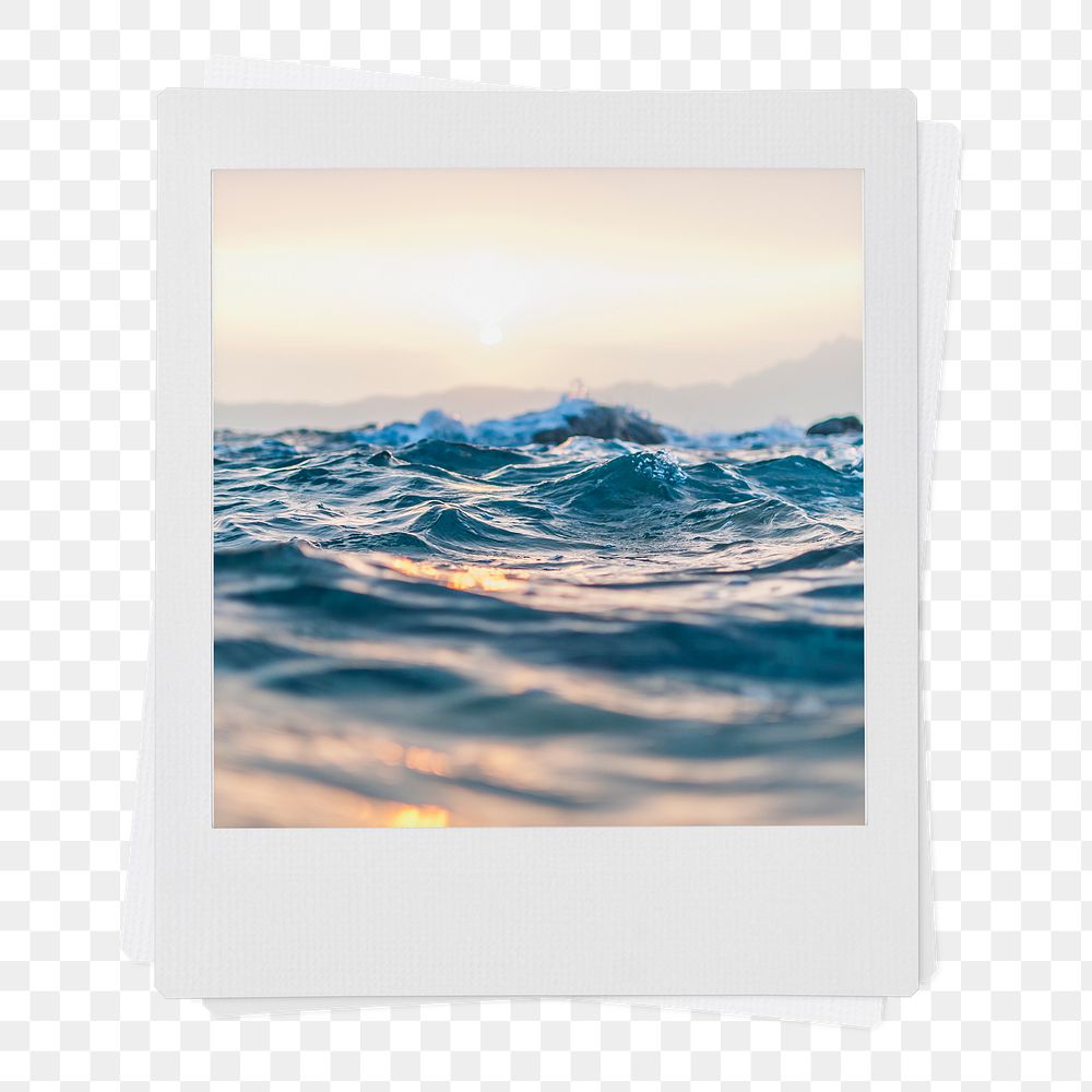 Ocean wave png sticker, instant photo, summer aesthetic image on transparent background