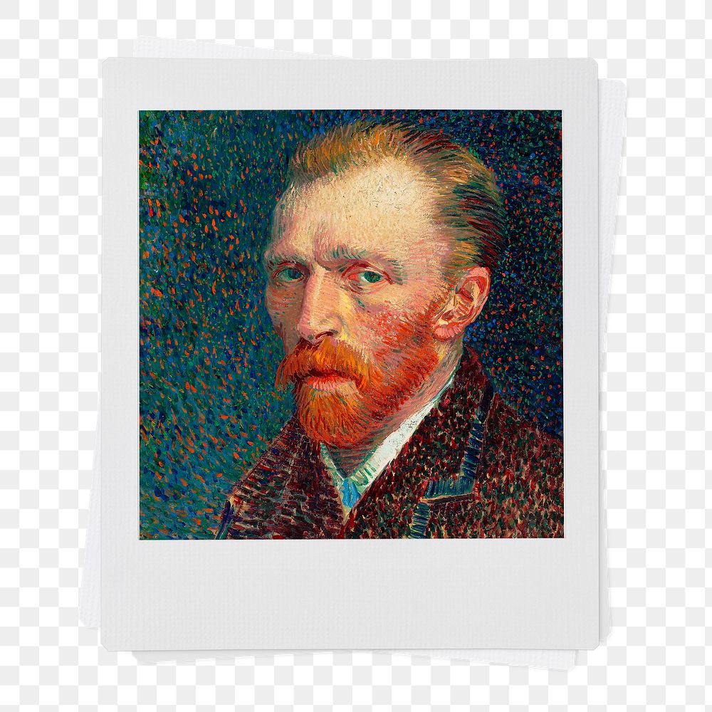 Png Vincent Van Gogh's famous self-portrait instant photo, transparent background, remixed by rawpixel